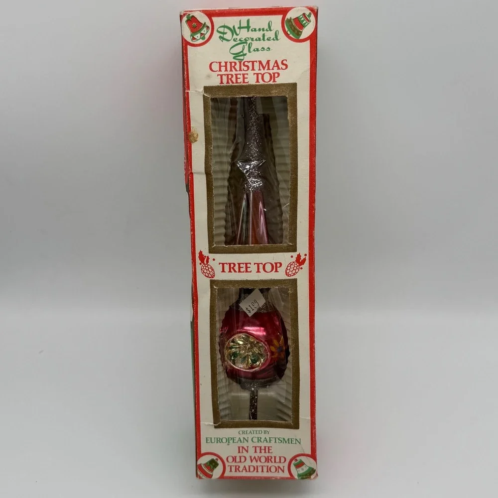 Vintage Commodore Glass Christmas Tree Topper Pink Triple Indent Romania  7220